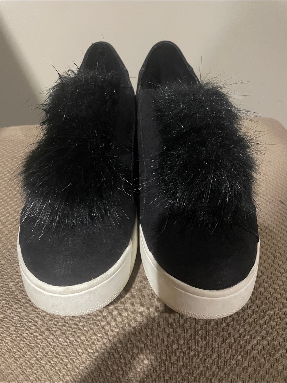 Steve Madden Black Faux Fur Slip-On Mules